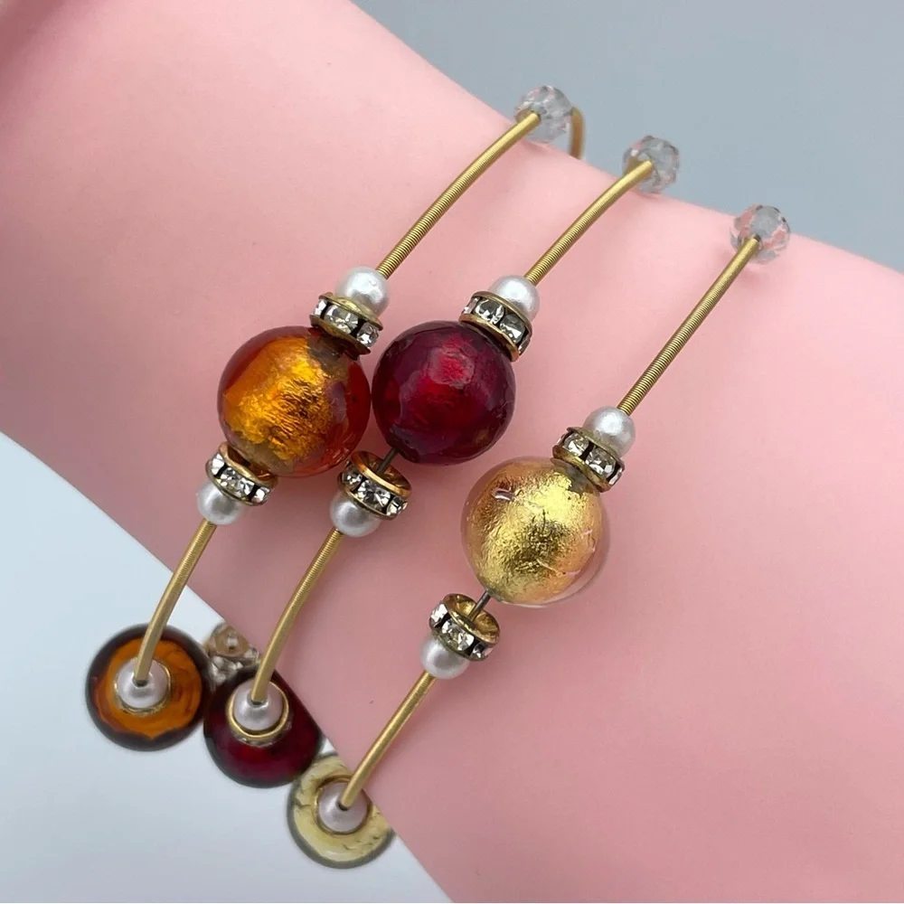 Stunning Hilary London Murano Glass Necklace & Bracelets Set, Fall Colors, 28”